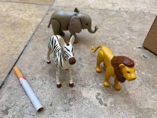 vintage playmobil elephant 1980 with zebra and Lion figures figure