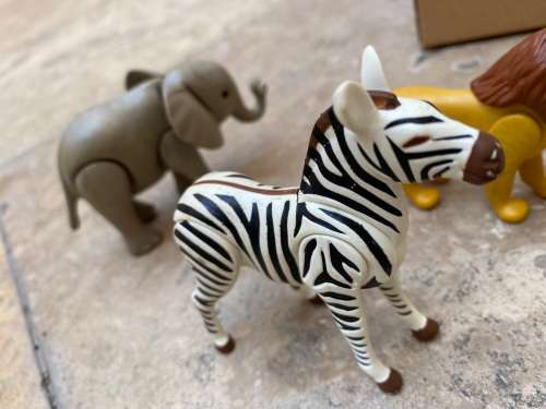 vintage playmobil elephant 1980 with zebra and Lion figures figure