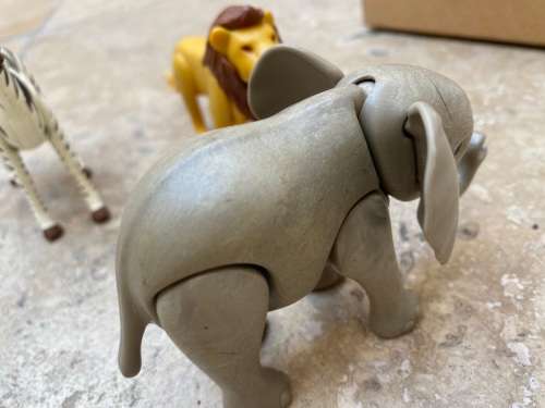 vintage playmobil elephant 1980 with zebra and Lion figures figure