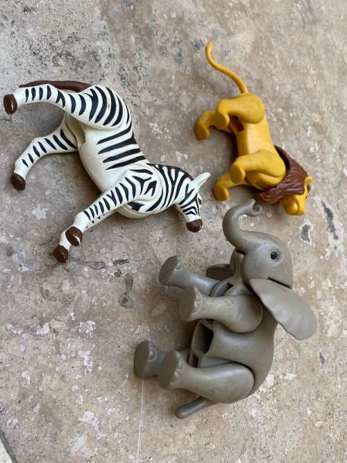 vintage playmobil elephant 1980 with zebra and Lion figures figure