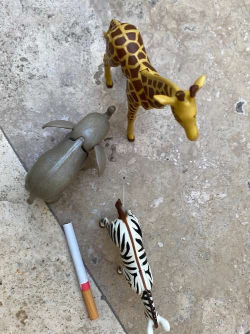 vintage playmobil elephant 1980 with Giraffe and Zebra figures figure