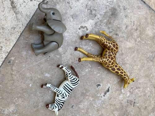 vintage playmobil elephant 1980 with Giraffe and Zebra figures figure