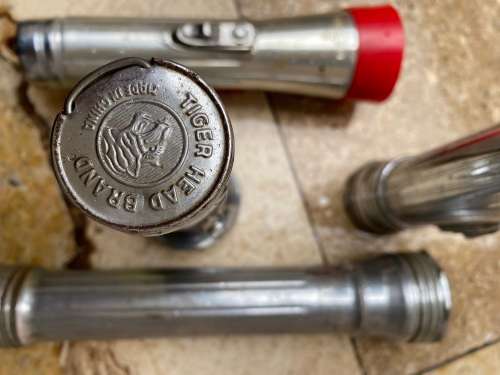vintage torch lot , winchester , eveready , ray o vac , tiger head brand collection of 4