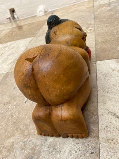 vintage asian sleeping baby buddha girl hand carved large wood sculpture figure