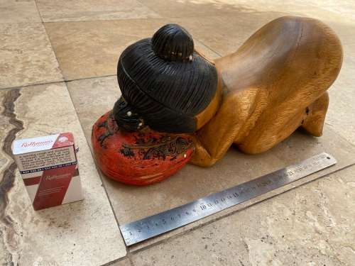vintage asian sleeping baby buddha girl hand carved large wood sculpture figure