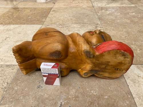 vintage asian sleeping baby buddha girl hand carved large wood sculpture figure