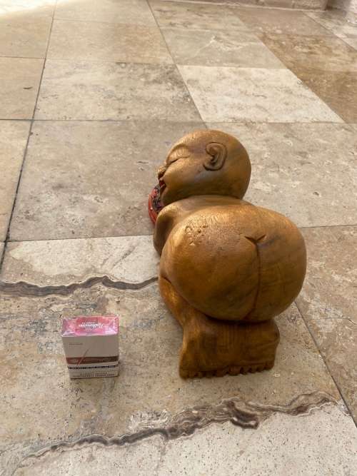 vintage asian sleeping buddha boy hand carved large wood sculpture figure