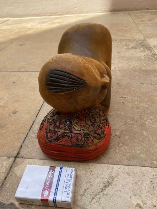 vintage asian sleeping buddha boy hand carved large wood sculpture figure