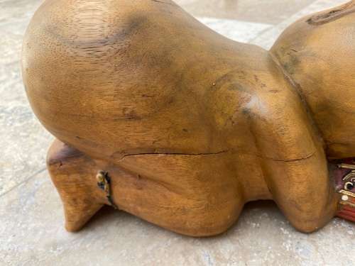 vintage asian sleeping buddha boy hand carved large wood sculpture figure