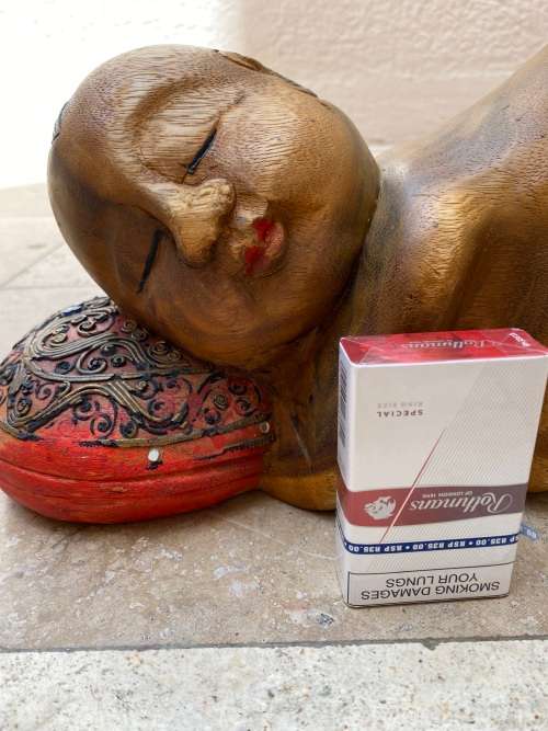 vintage asian sleeping buddha boy hand carved large wood sculpture figure