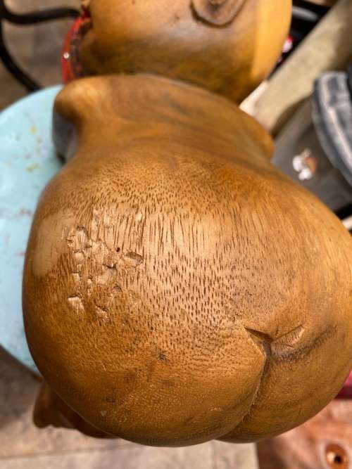 vintage asian sleeping buddha boy hand carved large wood sculpture figure