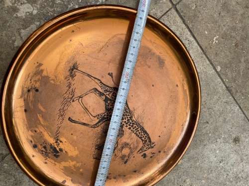 vintage royal sable copper plate pair  Giraffe and elephant scene 29cm
