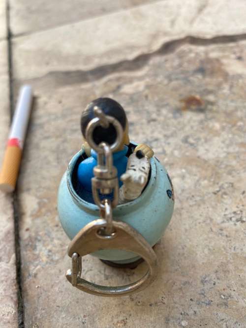 vintage ultra rare tintin snowy in flower pot keyring by herge