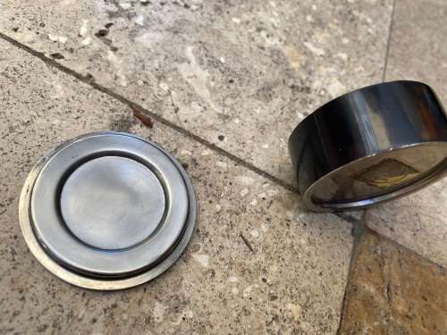 vintage round stainless steel trinket box with  inlaid detail