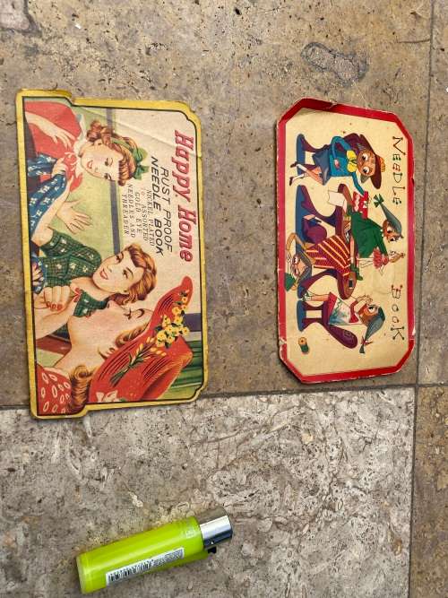vintage needle book pair , one is empty and other has contents