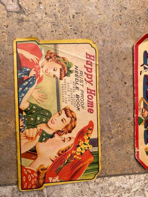 vintage needle book pair , one is empty and other has contents