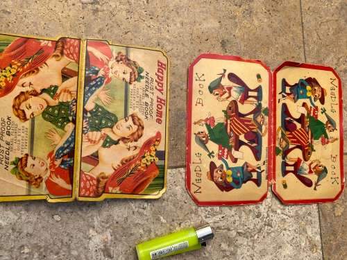vintage needle book pair , one is empty and other has contents