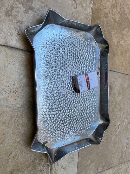 vintage hammered rectangular silver plated copper tray