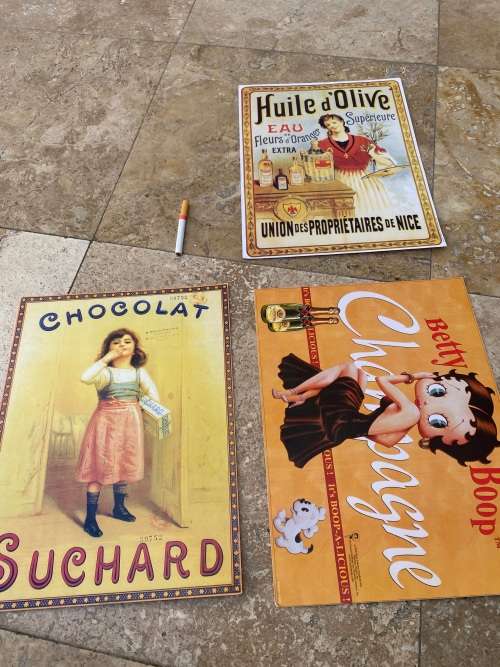 vintage Betty boop , Huile d olive , chocolat suchard poster lot of 3