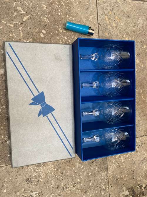 vintage set of four Vitria crystal lead wine glasses in box