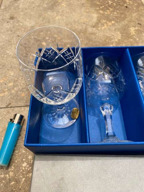 vintage set of four Vitria crystal lead wine glasses in box