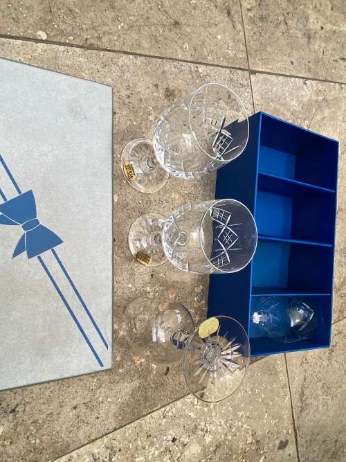 vintage set of four Vitria crystal lead wine glasses in box