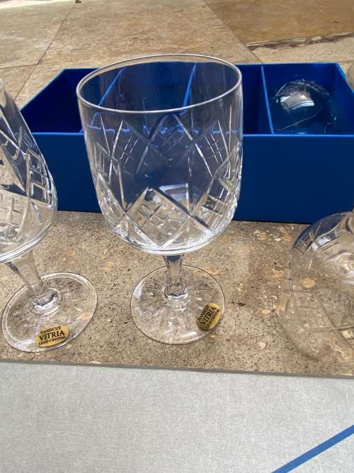 vintage set of four Vitria crystal lead wine glasses in box