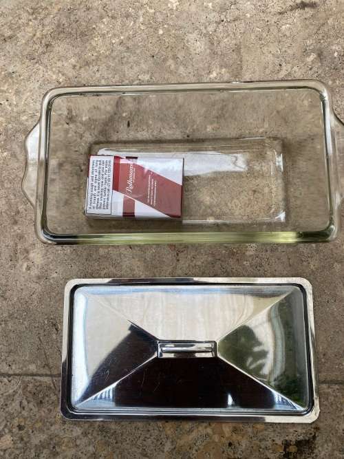 vintage pyrex 212 bread loaf bain marie with stainless steel kitchen grade lid