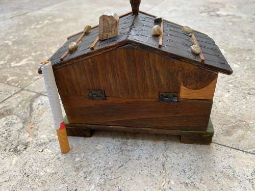 vintage swiss German wind up music house cabin trinket box
