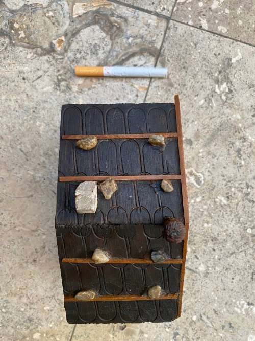 vintage swiss German wind up music house cabin trinket box