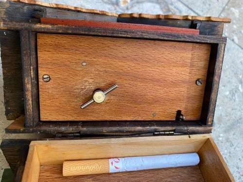 vintage swiss German wind up music house cabin trinket box