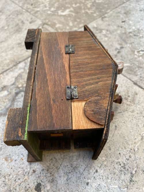 vintage swiss German wind up music house cabin trinket box