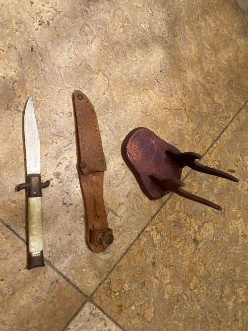 vintage pocket knife German with leather belt pouch sheath