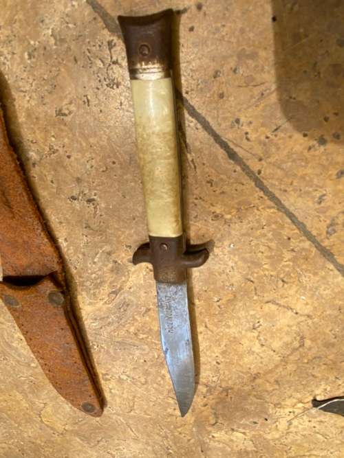 vintage pocket knife German with leather belt pouch sheath
