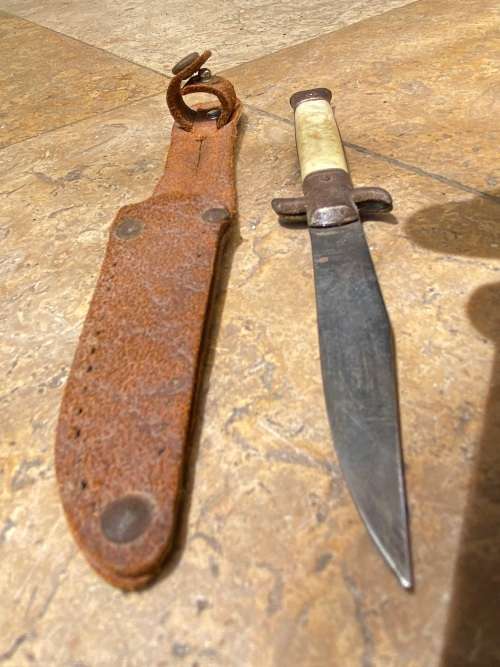 vintage pocket knife German with leather belt pouch sheath