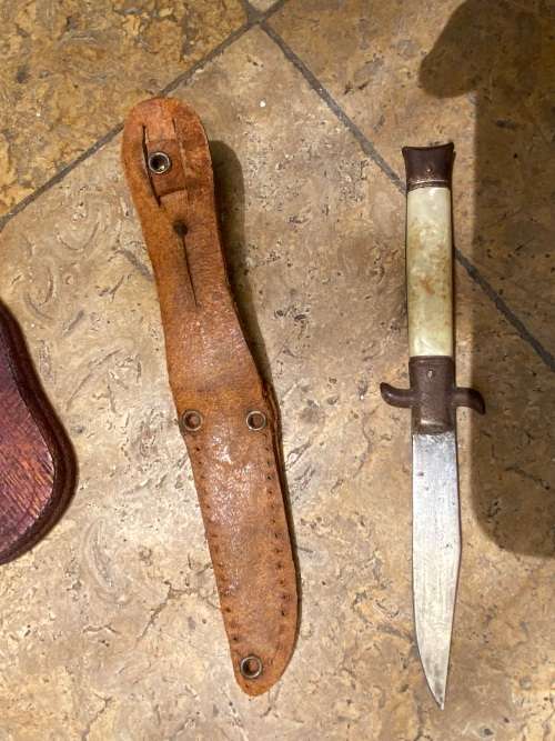 vintage pocket knife German with leather belt pouch sheath