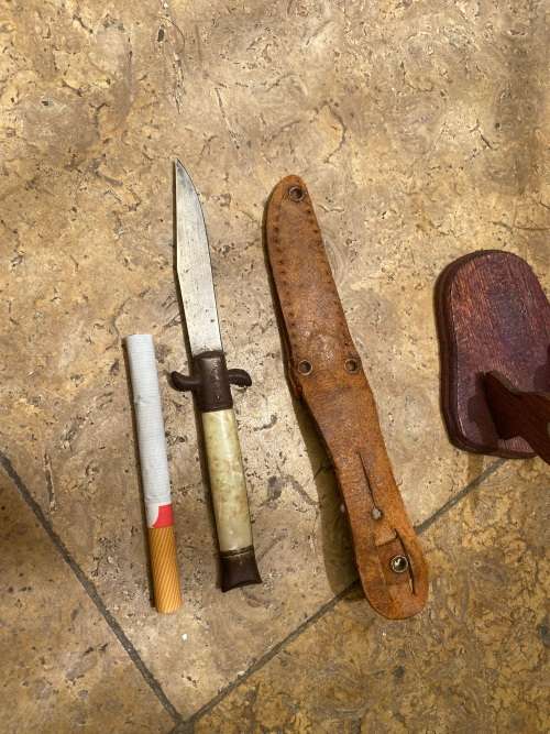 vintage pocket knife German with leather belt pouch sheath