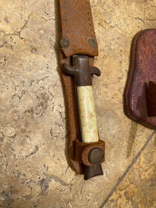 vintage pocket knife German with leather belt pouch sheath
