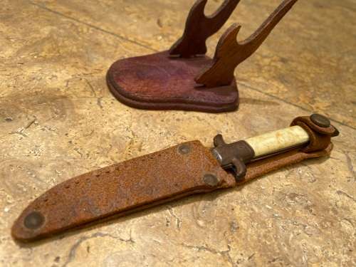 vintage pocket knife German with leather belt pouch sheath