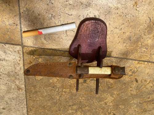 vintage pocket knife German with leather belt pouch sheath