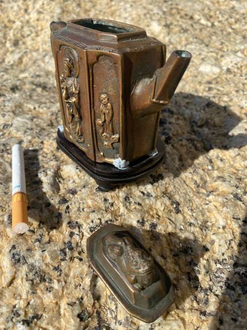 antique bronze chinese teapot tea pot Guan yin , rare signed