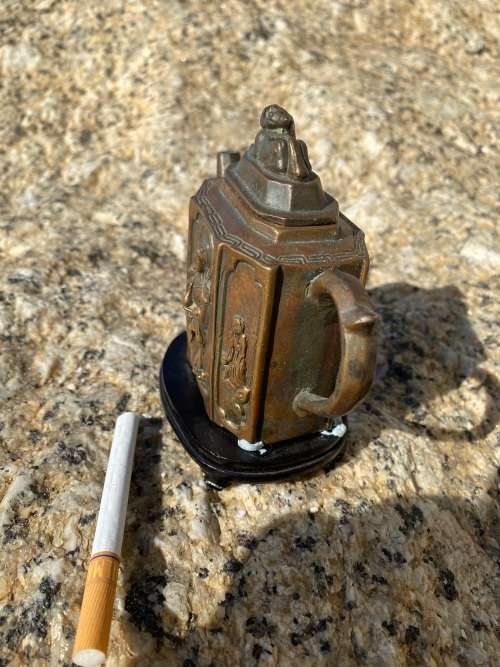 antique bronze chinese teapot tea pot Guan yin , rare signed