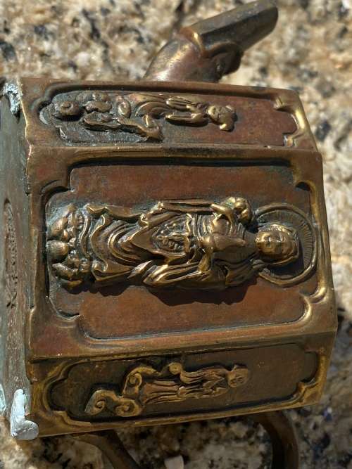 antique bronze chinese teapot tea pot Guan yin , rare signed