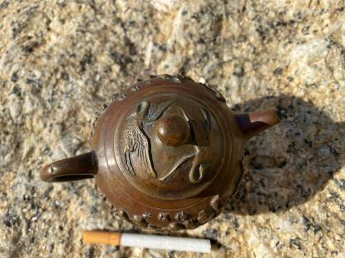 antique bronze chinese teapot tea pot eight immortals , signed