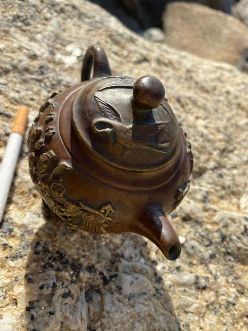 antique bronze chinese teapot tea pot eight immortals , signed