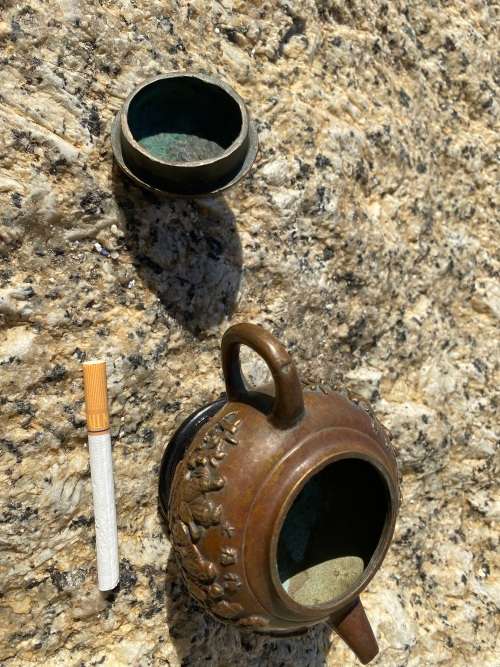 antique bronze chinese teapot tea pot eight immortals , signed