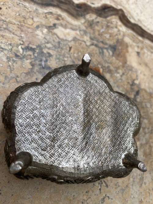 vintage footed trinket box with brass pill pendant or keychain