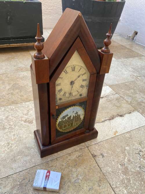 vintage Sharp steeple gothic mantel clock new haven clock co