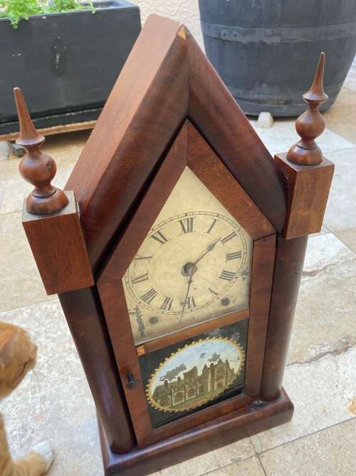 vintage Sharp steeple gothic mantel clock new haven clock co