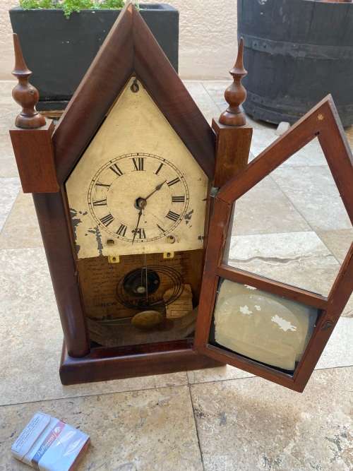 vintage Sharp steeple gothic mantel clock new haven clock co